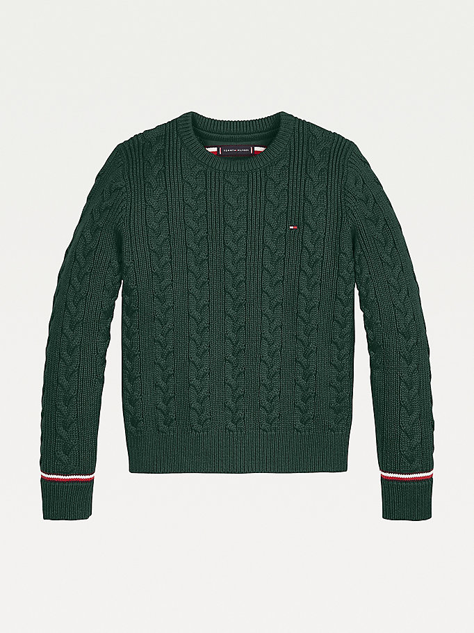 green essential cable knit jumper for boys tommy hilfiger