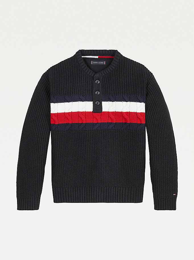 black mixed knit henley jumper for boys tommy hilfiger