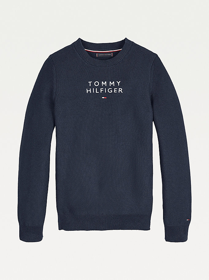 blue logo embroidery jumper for boys tommy hilfiger