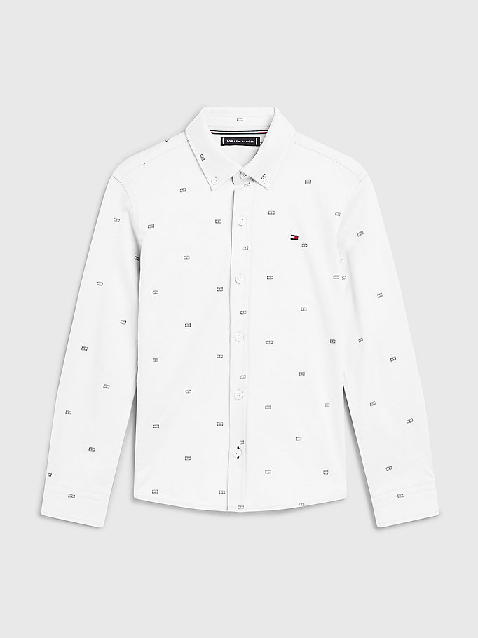 wit jersey overhemd met all-over print voor boys - tommy hilfiger