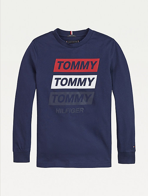 t-shirt manches longues en coton bio à logo bleu pour boys tommy hilfiger