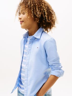 chemise en coton oxford extensible bleu pour garçons tommy hilfiger