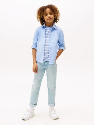 chemise en coton oxford extensible bleu pour garçons tommy hilfiger