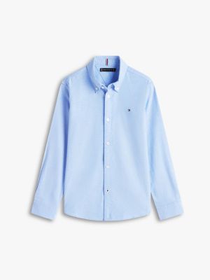 blauw overhemd van oxford-katoen met stretch voor jongens - tommy hilfiger