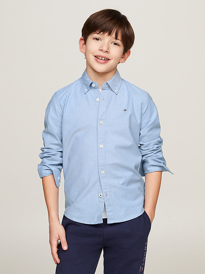 chemise en coton oxford extensible bleu pour boys tommy hilfiger