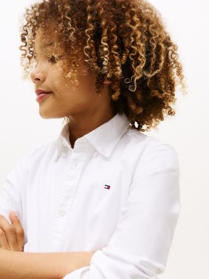 chemise en coton oxford extensible blanc pour garçons tommy hilfiger