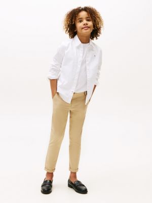 camicia in cotone oxford stretch bianco da bambini tommy hilfiger