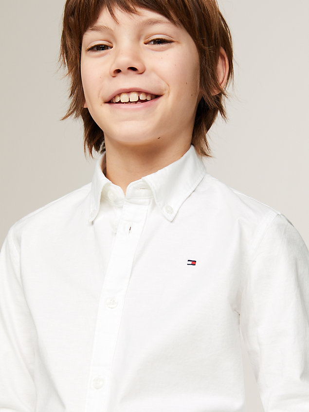 white stretch oxford cotton shirt for boys tommy hilfiger