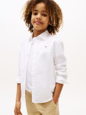 chemise en coton oxford extensible white pour garçons tommy hilfiger