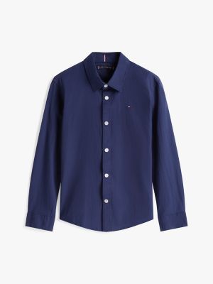 blue stretch cotton poplin shirt for boys tommy hilfiger