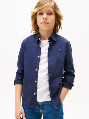 camisa en popelín de algodón elástico blue de niños tommy hilfiger