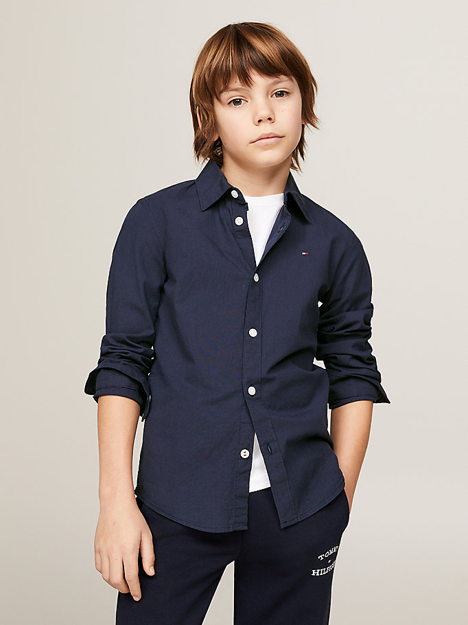 chemise en popeline de coton extensible bleu pour boys tommy hilfiger