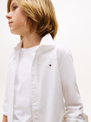 chemise en popeline de coton extensible blanc pour garçons tommy hilfiger