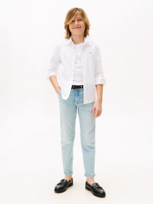 camicia in popeline di cotone stretch bianco da bambini tommy hilfiger