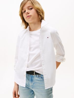 chemise en popeline de coton extensible blanc pour garçons tommy hilfiger