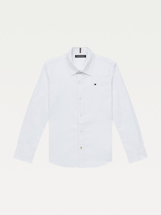 white overhemd van katoenen stretchpoplin voor jongens - tommy hilfiger
