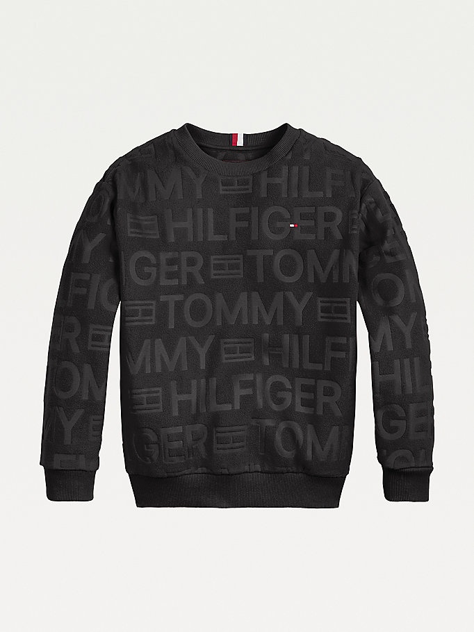 black embossed polar fleece sweatshirt for boys tommy hilfiger
