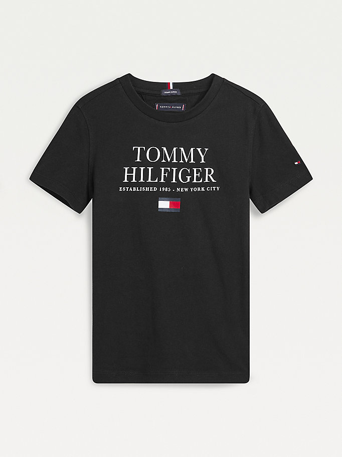zwart biologisch katoenen t-shirt met logo voor boys - tommy hilfiger