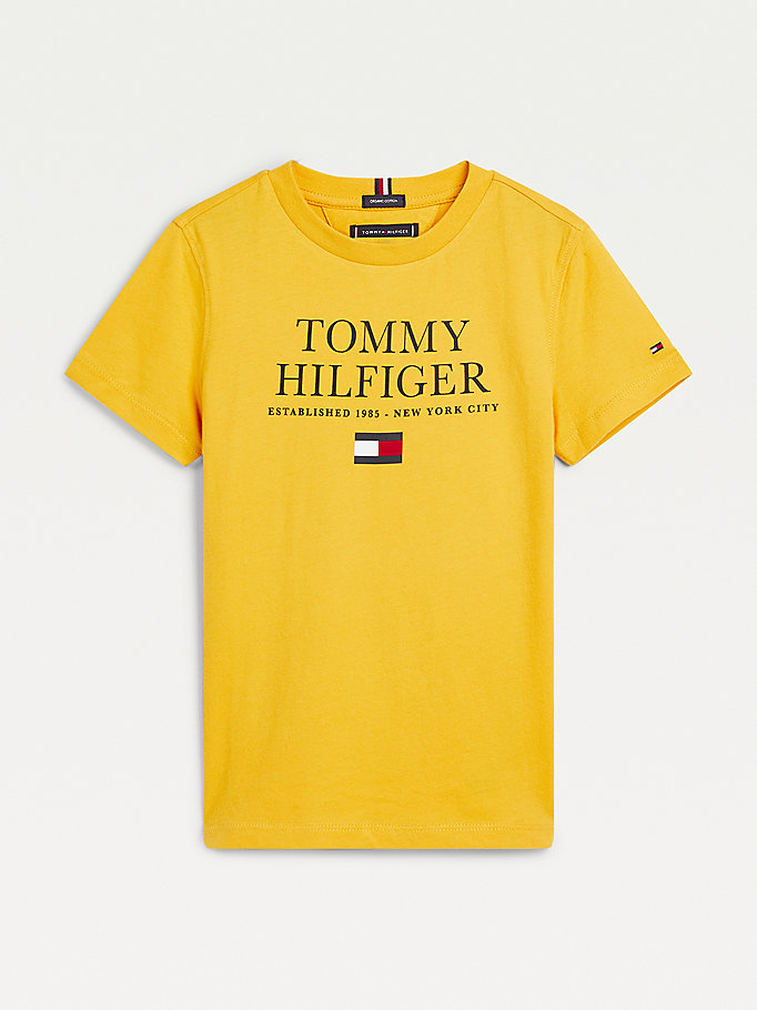 geel biologisch katoenen t-shirt met logo voor boys - tommy hilfiger