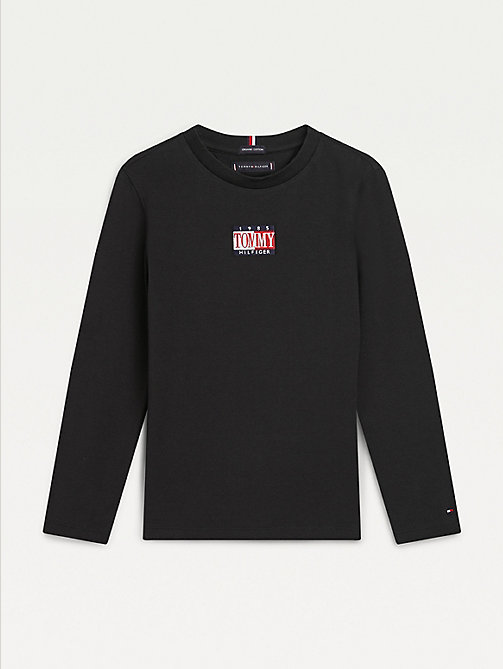 black long sleeve organic cotton logo t-shirt for boys tommy hilfiger