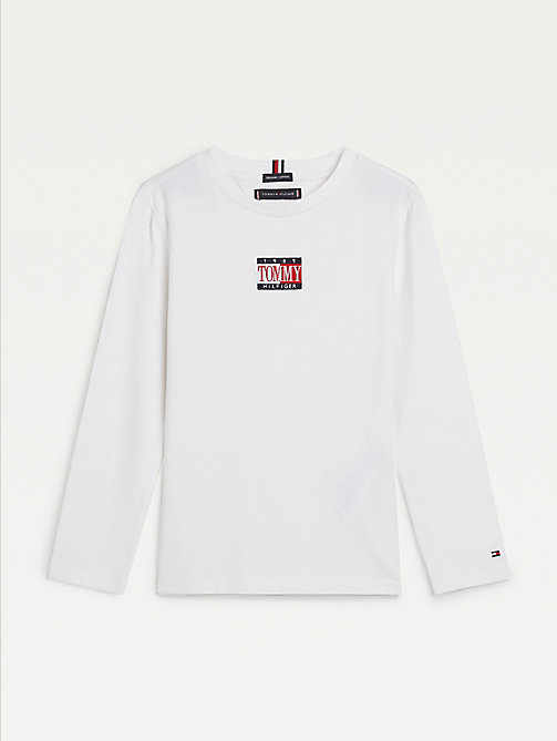 white long sleeve organic cotton logo t-shirt for boys tommy hilfiger