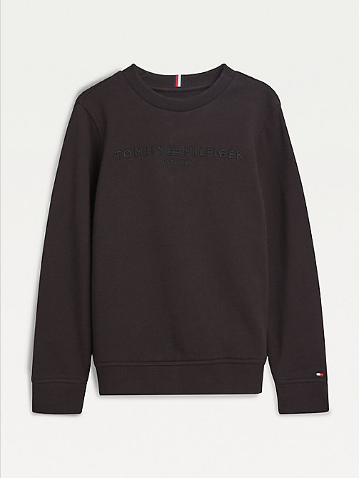 black organic cotton tonal logo embroidery sweatshirt for boys tommy hilfiger
