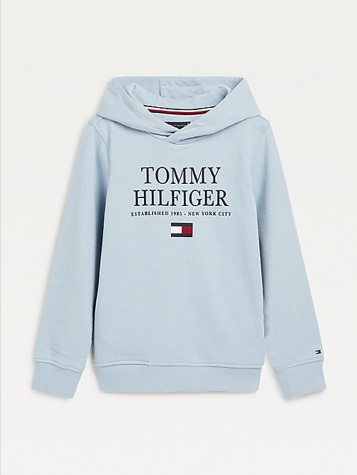 blue organic cotton logo hoody for boys tommy hilfiger