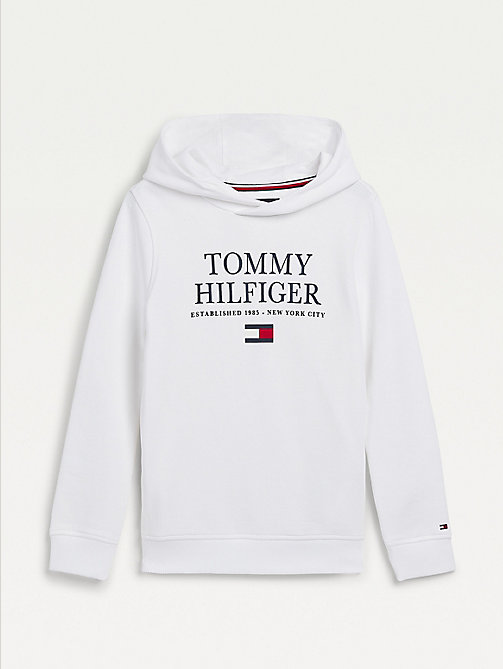white organic cotton logo hoody for boys tommy hilfiger