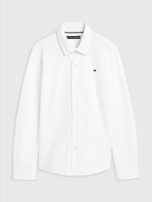 weiß stretch-piqué-hemd aus bio-baumwolle für boys - tommy hilfiger