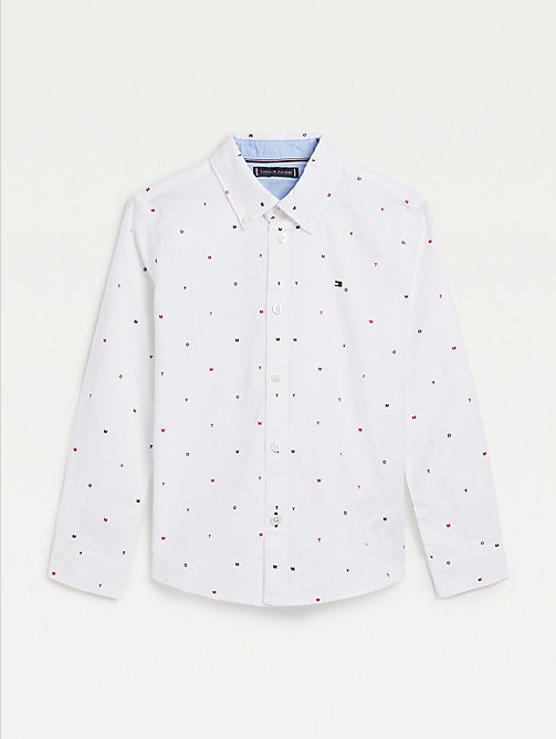 white micro print oxford shirt for boys tommy hilfiger