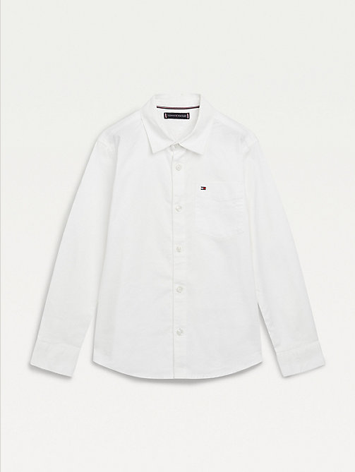 white organic cotton stretch twill logo shirt for boys tommy hilfiger