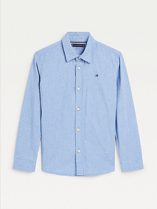 blue recycled cotton chambray back logo shirt for boys tommy hilfiger
