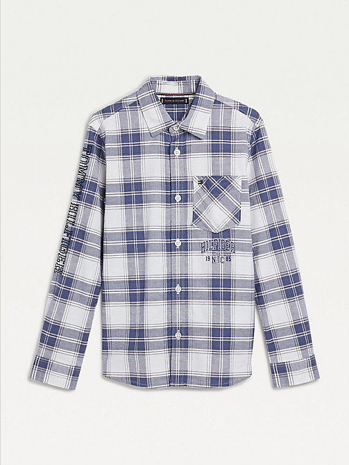 blue stretch oxford cotton check shirt for boys tommy hilfiger