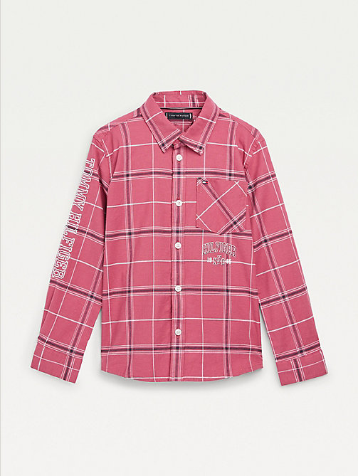 red stretch oxford cotton check shirt for boys tommy hilfiger