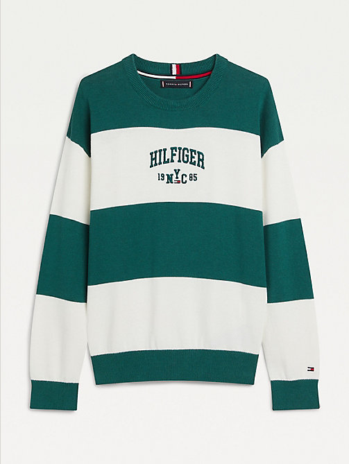 green logo embroidery stripe crew neck jumper for boys tommy hilfiger