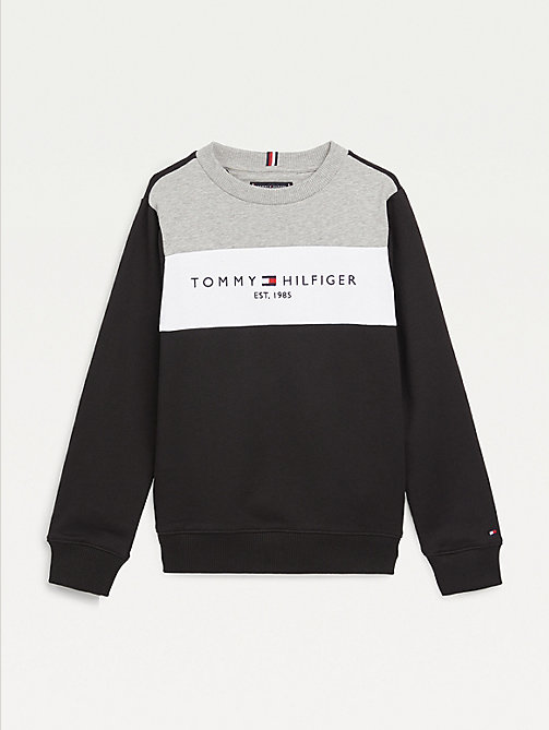 black essential colour-blocked organic cotton sweatshirt for boys tommy hilfiger
