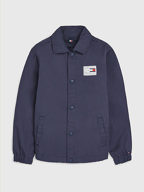 blue organic cotton coach jacket for boys tommy hilfiger