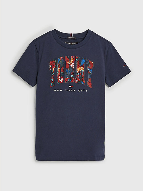 blau varsity t-shirt mit tropen-print für boys - tommy hilfiger