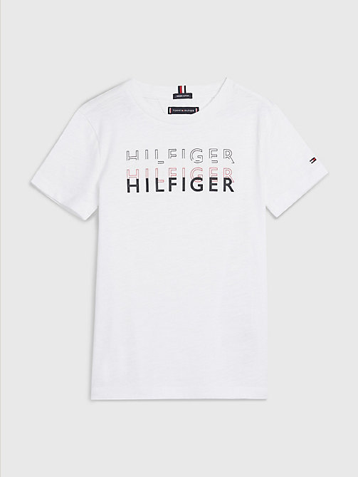 white layered logo t-shirt for boys tommy hilfiger