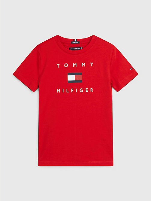 camiseta de algodón orgánico con logo rojo de boys tommy hilfiger