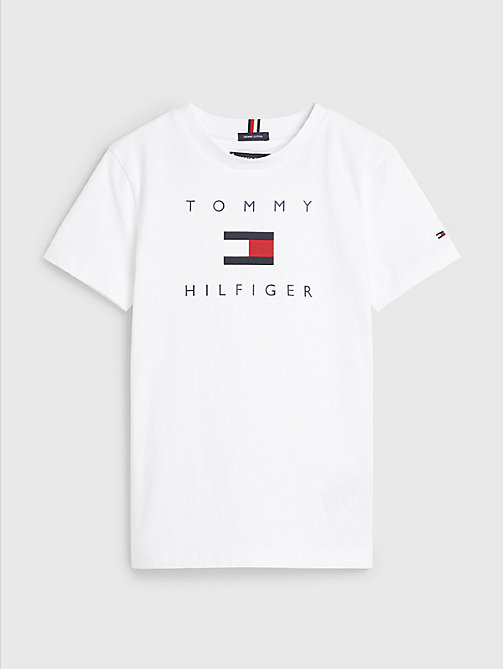 camiseta de algodón orgánico con logo blanco de boys tommy hilfiger