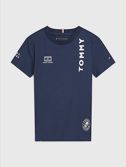 t-shirt multi-logos en coton bio bleu pour boys tommy hilfiger