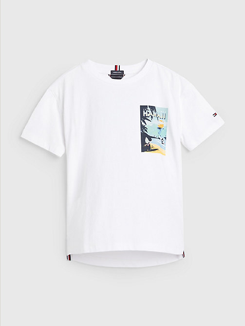 wit t-shirt met surfstrandprint voor boys - tommy hilfiger