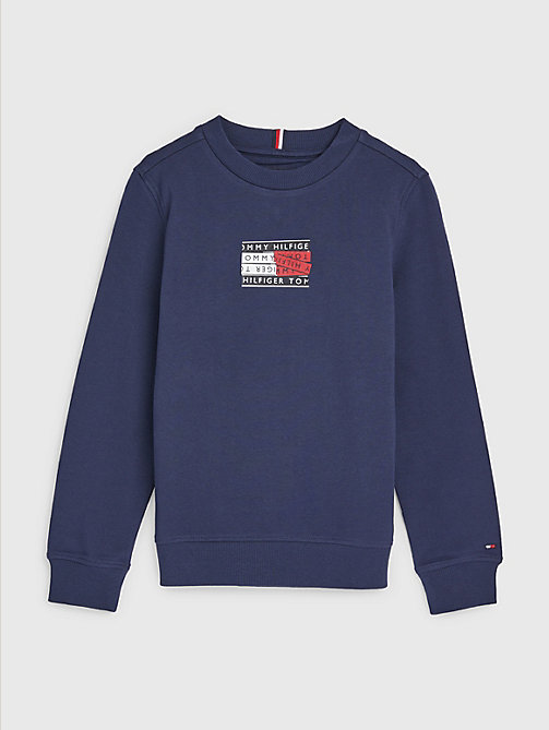 blue graphic tape logo sweatshirt for boys tommy hilfiger