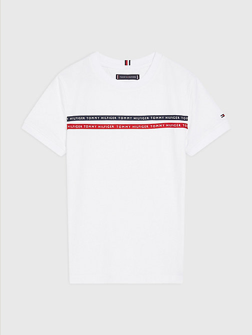 t-shirt in cotone con nastro logo bianco da boys tommy hilfiger