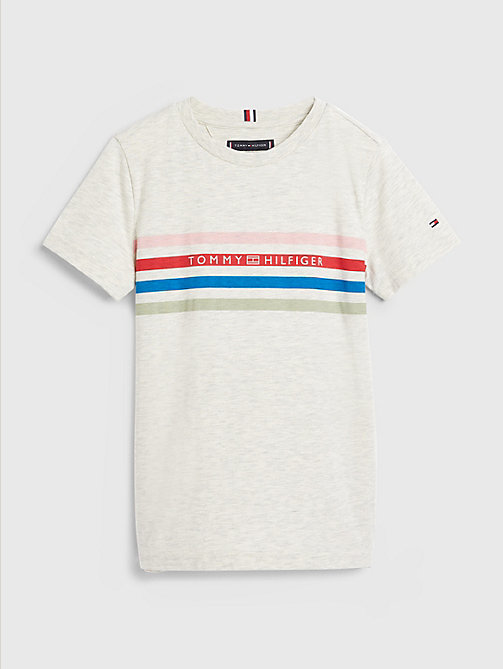camiseta con logo y rayas blanco de boys tommy hilfiger