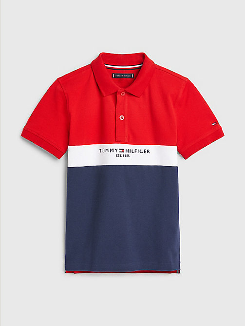blue logo colour-blocked polo for boys tommy hilfiger