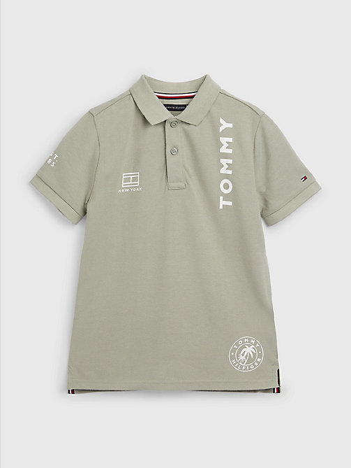 grey multi logo organic cotton polo for boys tommy hilfiger