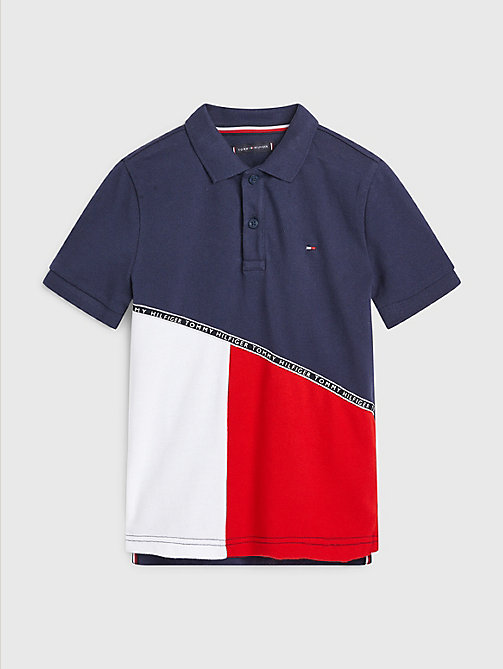 blue logo tape colour-blocked polo for boys tommy hilfiger