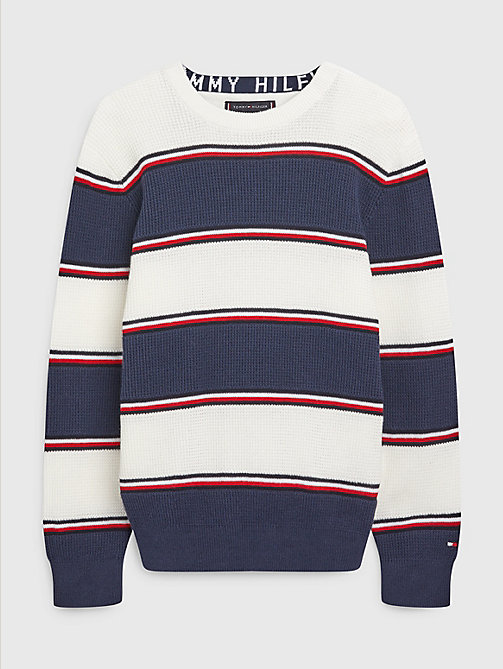 blue mixed rugby stripe jumper for boys tommy hilfiger